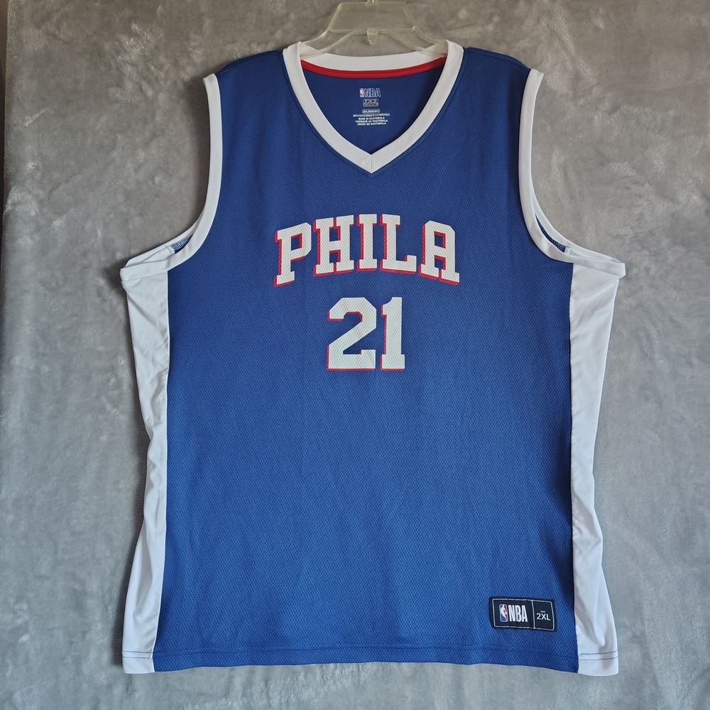 Philadelphia 76ers Joel Embiid 21 Basketball Jersey Men's 2XL Blue White